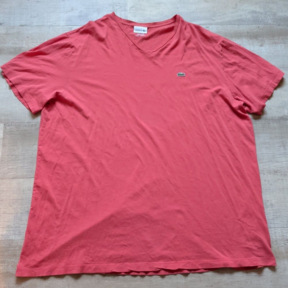​Lacoste Men's Coral Pink 100% Pima Cotton V-Neck Short Sleeve T-Shirt Size 4XLT